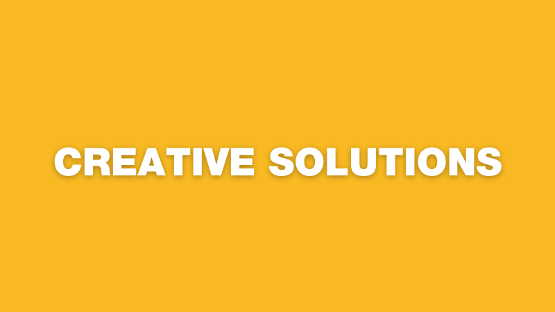 Yellow background graphic with 'creative solutions' written on it in white 